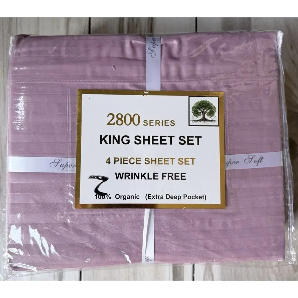 Hotel Quality 2800 Series 100% Organic Cotton Percale Lavender/ Pink King New
